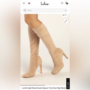 Lulus Loriah Light Nude Suede Square Toe Knee High Boots. NWOT Size 8.5